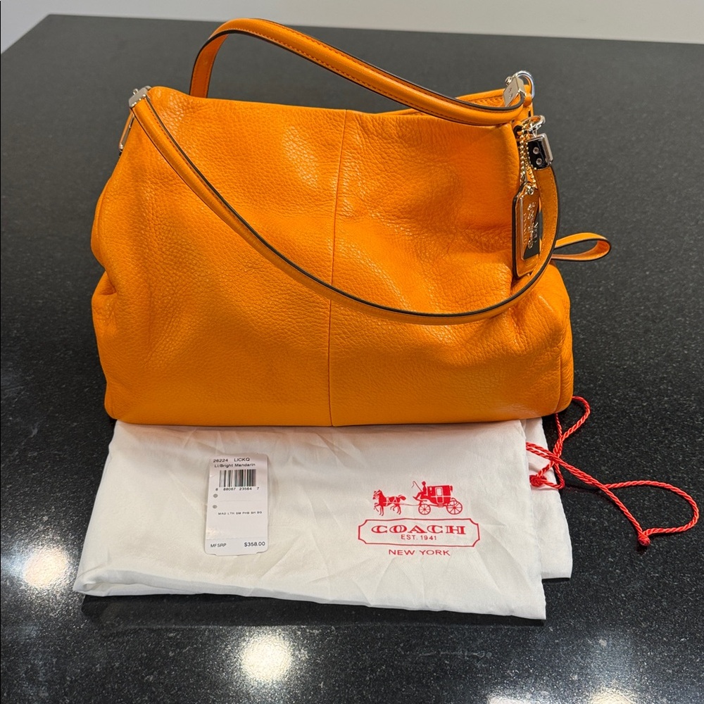 Coach Madison Small Phoebe Leather Shoulder Bag (Bright Mandarin)